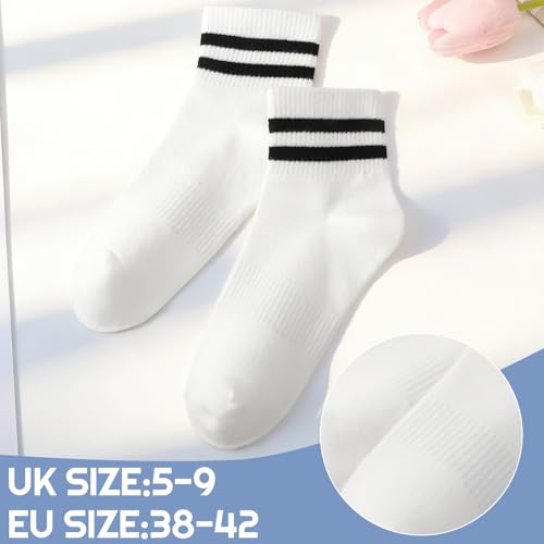 Image of Womens Crew Socks Striped Trim Casual Crew Socks Mid Calf Ankle Sock Vintage Retro Gym Running 6 /8 Pack