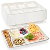 Bekith 60 Pack 6-Compartment Disposable Paper Plate, 100% Compostable Bagasse School Lunch Tray, Heavy-Duty Sectional Plates Made of Sugar Cane Fibers