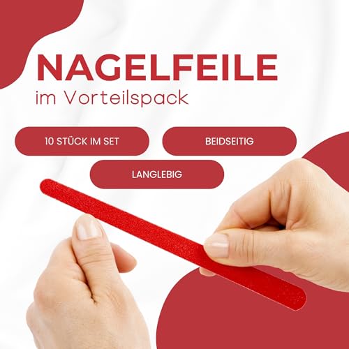 REMOS Sandblattfeilen zum Feilen der Fingernägel - 2-seitig - 10 Stück/Packung - in rot