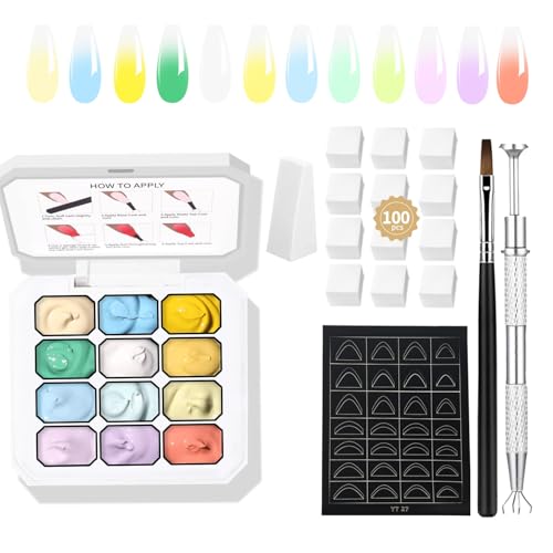 Pat Painting Gel Gradient Nail Art 12 color Ombre Nail Polish With 100pcs Nail Sponges & Grabbing Pen For Completion Of Painting Glue For Nail Art Complex Design (c1)