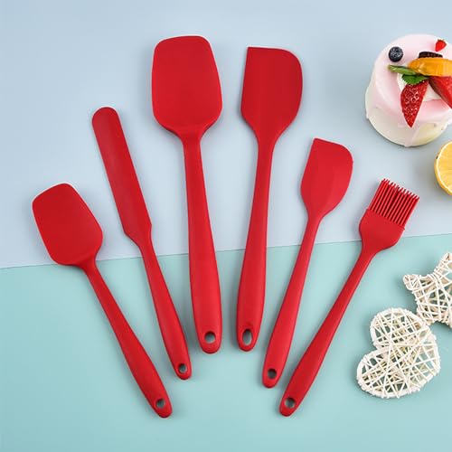 Soulnioi Silicone Spatulas Spoons Set in 6,Silicone Kitchen Utensils,Rubber Spatula Heat Resistant for Cooking,Baking and Mixing Red - Image 3