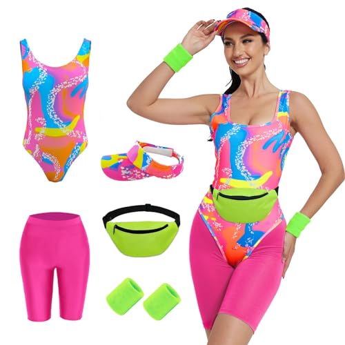 80s Workout Costume, Halloween Cosplay Couples Suit for Women, Swimwear Outfit 80s 90s Workout Costume Outfit (X-Large)