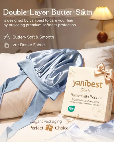 Image of YANIBEST Adjustable Silk Bonnet for Sleeping Women Double Layer Satin Bonnet Reduce Friction Prevent Frizz Curly Hair