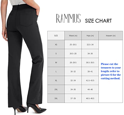 Rammus 28"/30"/32"/34" Women's Yoga Dress Pants Stretch Work Business Casual Slacks For Women Bootcut Office Trousers With 4 Pockets Black #TOP2