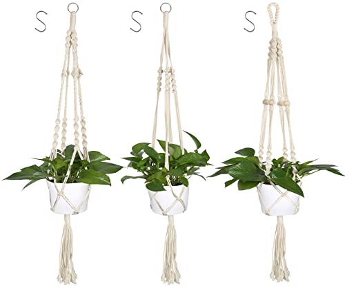 YHmall 3pcs Suspension Plantes Macramé Support Pots Suspendu pour Fleur Décoration Jardin Intérieur Extérieur Style Bohême, Jambes en Corde Coton avec Frange Cover