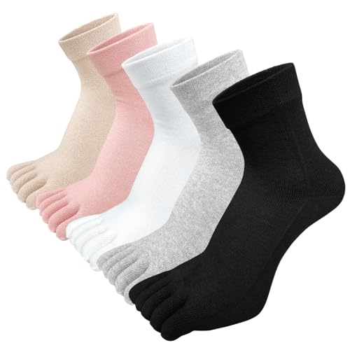 PUTUO Calcetines de Dedos Mujer para Deporte, Cinco Dedos del Pie, de Algodón, Suave y Transpirable, 5 Pares