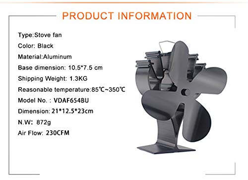 Voda Newly Upgrade 4 Blades Heat Powered Stove Eco Fan With Magnetic Thermometer For Wood Log Burner Fireplace #TOP2