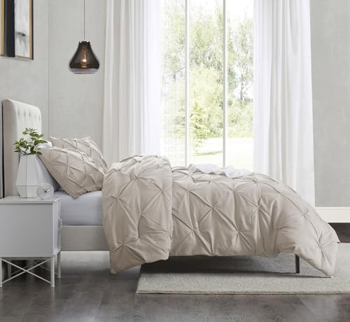 Image of Nestl Linen Duvet Cover Queen Size - Soft Double Brushed Duvet Set with Button Closure & Corner Ties, 3 Piece Luxurious Pinch Pleated Duvet Cover Set 90x90 Inches with 2 Pillow Shams