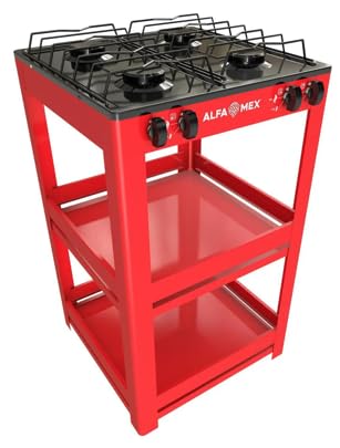 Recopilación de Estufa Con Capelo de esta semana. 46 Parrilla de Gas LP Anaquel 4 Quemadores Cubierta Porcelanizada - Estufa de Piso con Estanteria - Color Roja - Hecha en México Alfamex