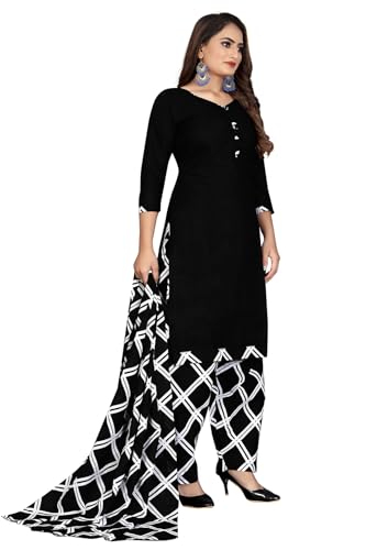 Image of Monira Black Cotton Blend Printed Salwar Suit (Ready To Wear S-Size)