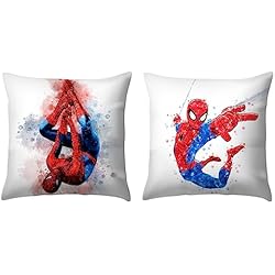 wopin 2pcs Funda de cojín Spiderman, Funda de Almohada Cuadrada para sofá para decoración de automóviles, sofá Cama, Funda de Almohada de 18 x 18 Pulgadas, Regalo de cumpleaños para niñas y niños