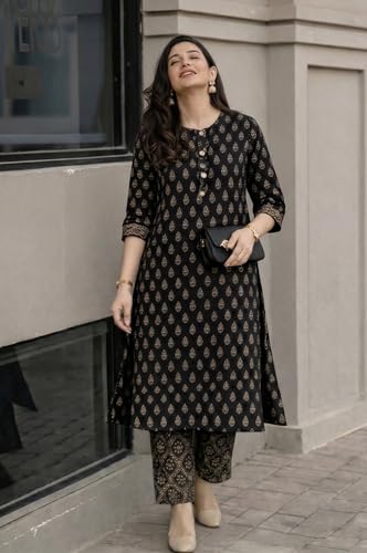 Image of ANNI Designer Kurta Set for Women Viscose Printed | Kurti Set for Woman | Kurta Pant Set | 2 Piece Set Women | Mandarin Neck 3 /4 Sleeve Regular Fit Stylish Ethnic Outfit Clothing