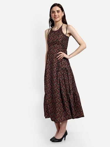 Tagas Women's Delta Cotton Fit And Flare Maxi Dress (Op-3019-Black-L_Black