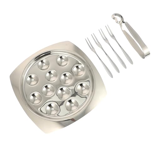 Cabilock Plato De Acero Inoxidable Para Caracoles Tenedores De Pinza Plato Útil Placas Para Cena De Caracoles