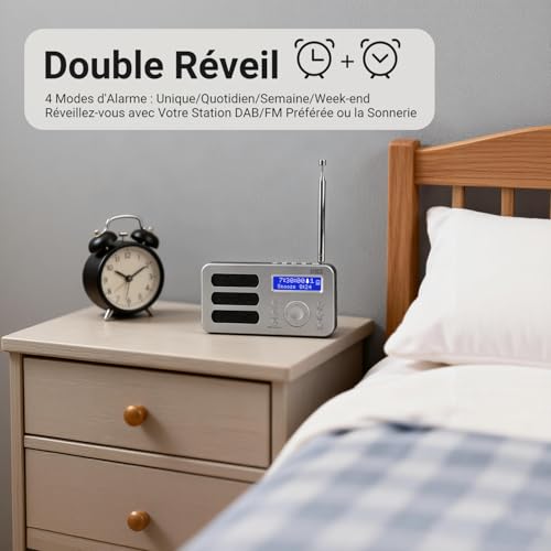 Radio DAB/DAB+ et FM August MB225 : mini poste rechargeable de couleur argent - 4