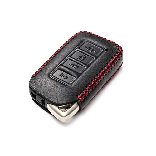 Image of Vitodeco Genuine Leather Smart Key Fob Case Cover Protector Compatible for Lexus UX, NX, RX, GX, LX, is, ES, GS, LS (2014-2021) - 4-Button, Black /Red