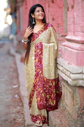 Image of MIRCHI FASHION Saree for Woman Chiffon Geometric and Leaf Printed | Lightweight Daily Regular Use Comfortable Women's Sari with Blouse Piece (Available in 15 Designs)