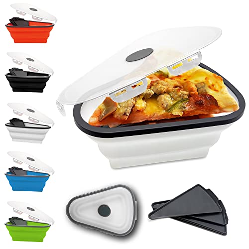 Boîte de rangement pliable pour pizza avec 5 plateaux triangulaires en silicone extensible pour économiser de l'espace et du micro-ondes, lave-vaisselle (blanc) Cover