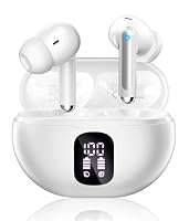 Wireless Earbuds, Bluetooth 5.4 Headphones with Deep Bass Stereo, 50H Playback Ear Buds Clear Calls with LED Power Display, Wireless Headphones with Noise Cancelling Mic, IP7 Waterproof, USB-C, White