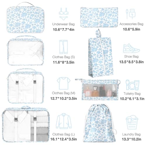 image for hatisan 8 Set Packing Cubes for Suitcases,Packing Cubes with Shoe Bag,