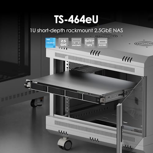Image of QNAP TS-464eU-8G-US 4 Bay 1U Short Depth Rackmount NAS | High-Speed, Dual-2.5GbE, Intel Celeron CPU, 8GB DDR4 Memory, Diskless