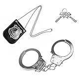 Police Badge and Toy Handcuffs, Cosplay Hand Cuffs for Boys Girls Kids, Metal Steel Handcuff, Police Pretend Toys, Cop Pretend Role Play Set for School Classroom, Birthday Stuffers Party Favors Gifts
