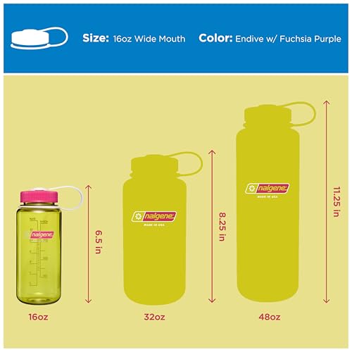 Image of Nalgene 16 oz Wide Mouth Water Bottle | Slim Cup Holder Size, BPA-Free, Durable & Leak Proof Travel Bottle - Thrill & Motion, Endive w /Fuschia Purple