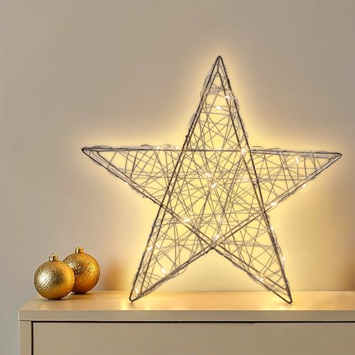 Spetebo Draht Leuchtstern Champagner 30 cm mit Timer - 25 LED - Metall...