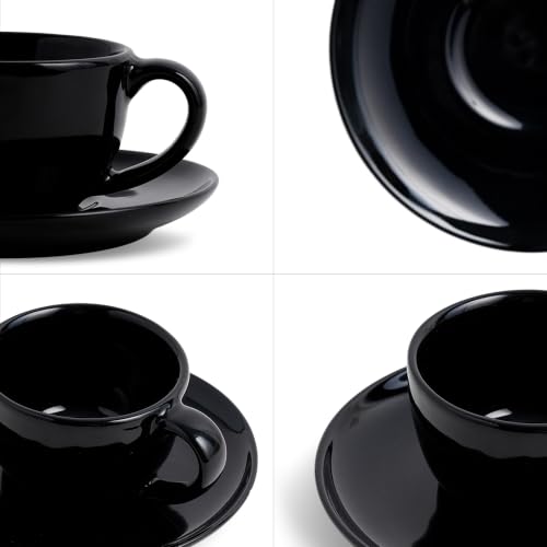 Image of Shay Ceramic Espresso Cup Set, Set of 2, 100ml, Black | Espresso Cup and Saucer | Glossy Finish | Espresso Cup Ceramic | Espresso Cups Small | Microwave Safe (Espresso Set, Black)