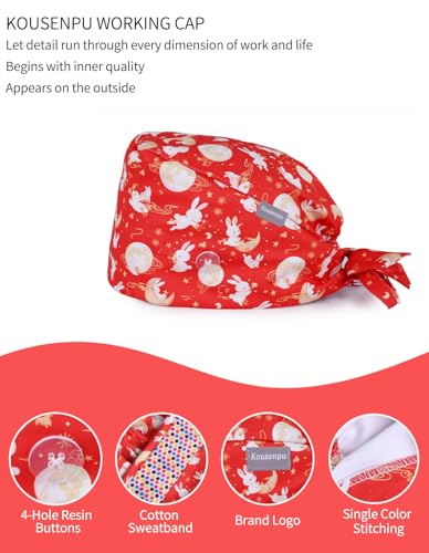 Image of Kousenpu Scrub Caps for Women, Adjustable Women's Surgical Cap with Buttons, Breathable Cute Design for Nurses and Doctors
