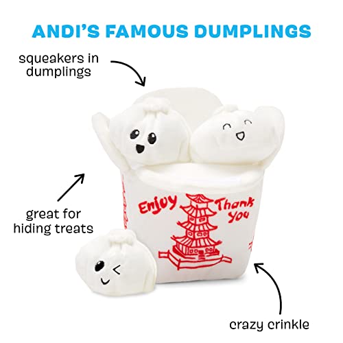 Barkbox 2-in-1 Interactive Plush Puzzle Dog Toys - Squeaky Pet and Puppy Enrichment Toys for Small, Medium, and Large Dogs (Andi's Famous Dumplings, Small Dog)