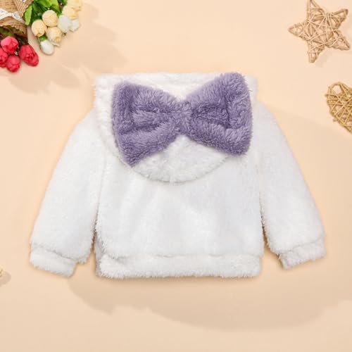 ROMPERINBOX Baby Girl Hoodie With Large Bow Fuzzy Hooded Sweatshirt Long Sleeve Pullover Fall Winter Outfits2