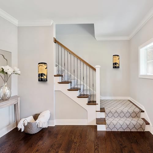 Image of Black Wall Sconces Set of Two,Bear Metal Yellow Parchment Rustic Wall Sconces,Farmhouse Hallway Wall Light Fixtures,Industrial Indoor Wall Lamps for Living Room,Bedroom(Hardwired Only)