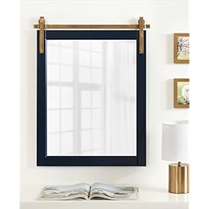Kate and Laurel Skylan Modern Farmhouse Decorative Wood Framed Wall Mirror, 22 x 28, Navy and Antique Gold, Barn Door-Inspired Wall Hanging Mirror for Bathroom or Living Room Uses Kate and Laurel Skylan Modern Farmhouse Decorative Wood Framed Wall Mirror 22 x 28 Navy and Antique Gold Barn Door Inspired Wall Hanging Mirror for Bathroom or Living Room Uses