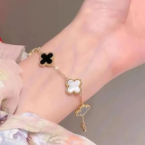Image of SALVE Clover Anti Tarnish Bracelet for Women Stylish | Stainless Steel Bracelet for Woman | Fashion Jewellery for Women Aesthetic Accessories for Girls Chain Bracelet Gold