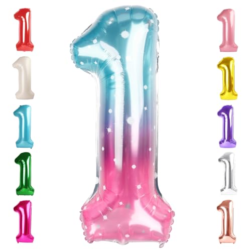 Image of 1 Balloon Numbers Birthday Decorations, 40In Pink Purple Blue Balloons | Eye-catching Appearance, Perfect Decorative Centerpieces, Convenient Self-sealing Structure, Widely for Various Occasions