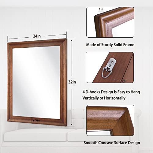 Culer Rustic Wood Wall Mirror For Bathroom,Rectangle 24 X 32 Inch Hanging Vatiny Mirrors With Wooden Frame For Living Room,Bedroom,Entryway(Walnut Brown) #TOP4