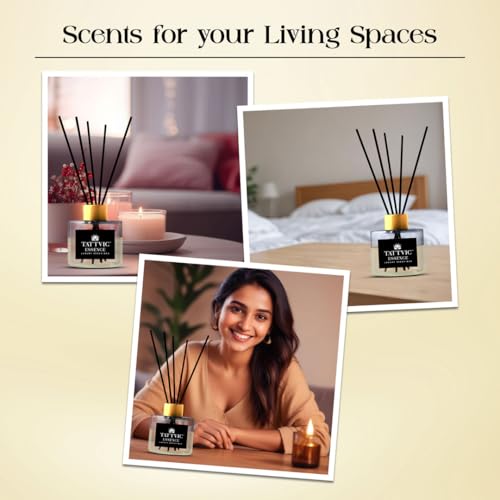 Image of Jasmine Reed Diffuser Set by Tattvic Essence | 6 Fiber Reed Sticks Free | Stress Relief & Aromatherapy | Long-Lasting, Smoke-Free Air Freshener for Home, Bedroom & Office | Ideal for Gifting | 120ml