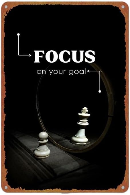 Focus On Your Goal Motivational Chess Art Vintage Metal Sign Wall Decor