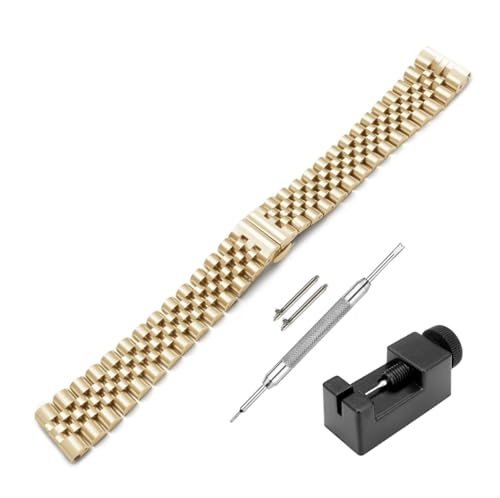 Image of Stainless Steel Jubilee Watch Metal Strap Chain Replacement Bracelet with Butterfly Push Button Clasp, Adjustable Links, Premium Finish, Permanent Polish For Premium Watches ( Adjustable Tools and Pins Include )