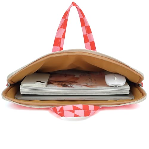 DACHEE Laptop Shoulder Bag for 15 Inch/15.6 Inch Macbook Pro (Pink Checker Shoulder, 15 inch/15.6 inch)