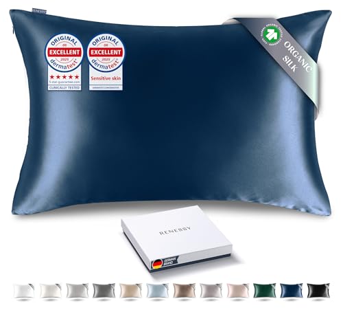 Premium Silk Pillowcase 100% Organic Mulberry Silk, 22 Momme, Grade 6A - Oeko-Tex Certified in Germany - Luxury for Hair & Skin, 1 Piece (Queen Size 20x30 Inches, Navy Blue)