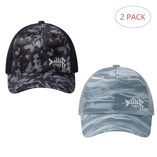 Image of BASSDASH 2 Pack Altimate Fishing Hunting Hat Mesh Back for Men Women Adjustable Baseball Trucker Cap Camo Blaze Orange