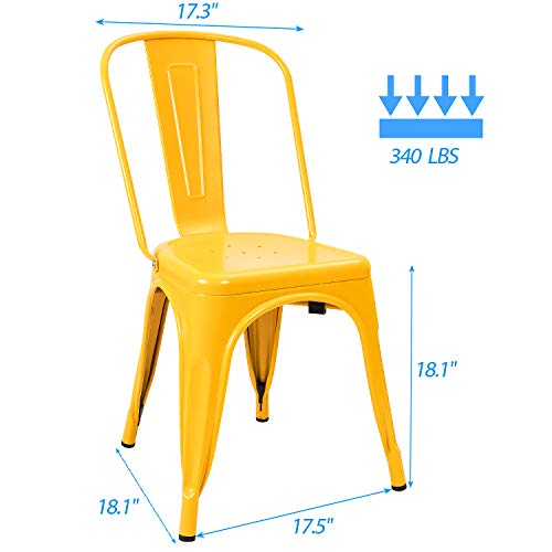 Image of Devoko Metal Indoor-Outdoor Chairs Distressed Style Kitchen Dining Chairs Stackable Side Chair with Back Set of 4 (Yellow)