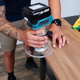 WOOD GRAN JUNKIE® TrimFit Pro® 6” Round Router Base Plate Compatible with Makita RT0701C, XTR01Z- Pre-Drilled, 3/8” Thick Clear Cast Acrylic, Router Base for Woodworking, Made in USA