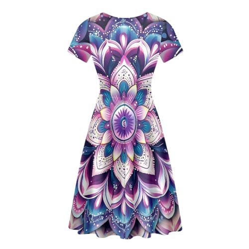 Image of POLERO Sunflower Dress for Women Floral Summer Dresses Short Sleeve Casual Sundresses Midi Dresses