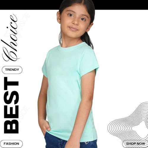 Image of Kids Round Neck Girls Tshirt | Short Sleeves | Natural Organic 100% Cotton Soft Comfortable Fabric | Plain Color Original Branded Half Sleeve | School t-Shirt for Girl Kid | Sleepwear Everyday Casual