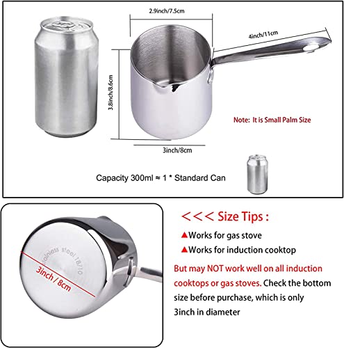Imeea Butter Warmer Turkish Coffee Pot Milk Warmer Pot Mini Saucepan With Spout 18/10 Tri-Ply Stainless Steel (12Oz/370Ml) #TOP1