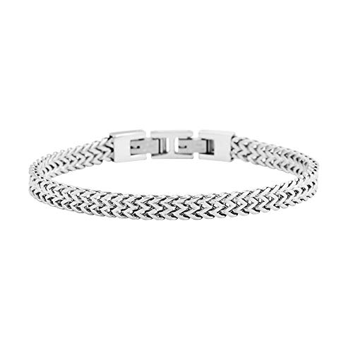 Geoffrey Beene Mens Stainless Steel Double Franco Chain Bracelet with Extension, Sliver