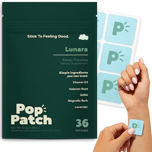 Pop Patch Sleep Patches for Adults, Extra Strength for Insomnia Aid (36 Patches) | Easy-to-Apply, Plant Powered Non-Melatonin Patches with Valerian Root, GABA & Lavender for Deep & Long-Lasting Sleep